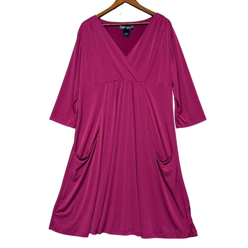 Susan Graver Dress Women XL Faux Wrap Empire Waist Pockets Stretch Liquid Knit‎